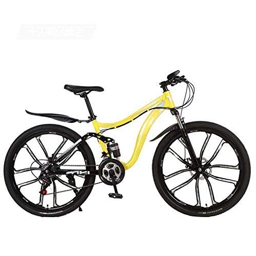 Mountain Bike : Alqn Mountain Bike 26 inch Bicycle, Carbon Steel MTB Bike Full Suspension, Double Disc Brake, D, 21 Speed