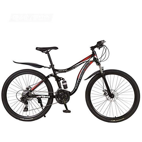 Mountain Bike : Alqn Mountain Bike Bicycle, High Carbon Steel Frame MTB Bike Dual Suspension with Adjustable Seat, Double Disc Brake, 26 inch Wheels, A, 27 Speed