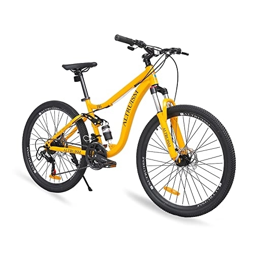 Mountain Bike : ALTRUISM Mountain Bike Bicycle 26 Inch Disc Brake Shimano 21 Speed Transmission Full Suspension MTB For Women & Men(Yellow)