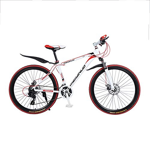 Mountain Bike : Aluminum Alloy Hardtail Mountain Bikes, 26 Inch Wheels, Mountain Trail Bike Off Road Bicycles, 21 / 24 / 27-Speed Bicycle Full Suspension MTB Gears Dual Disc Brakes Mountain Bicycle, Red, 21 speed