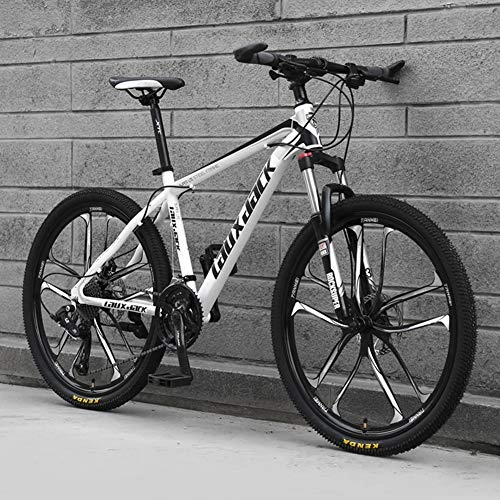 Mountain Bike : AP.DISHU 10 Spoke Wheels Mountain Bicycles Hydraulic Double Disc Brake Mountain Bike Male and Female Students Road Bike 26 Inch Wheel MTB, Black & White, 21 Speed