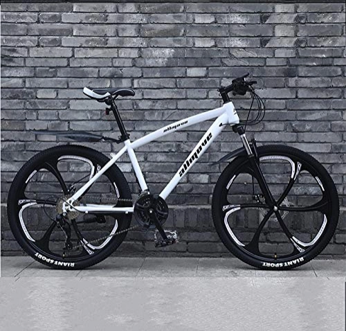 Mountain Bike : AP.DISHU 24 Inch Mountain Bike Double Disc Brake, Adult MTB, Hardtail Bicycle Thickened Carbon Steel Frame 6 Cutters Wheel, White, 21 Speed