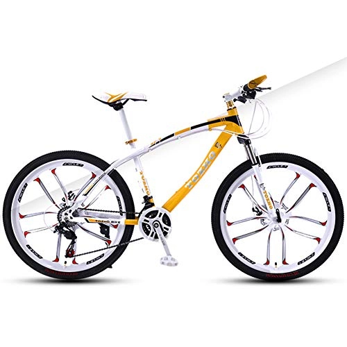 Mountain Bike : AP.DISHU 27-Speed All-Terrain Mountain Bike 26 Inch Wheel Men'S Bicycle High Carbon Steel Frame Double Disc Brake MTB, Yellow