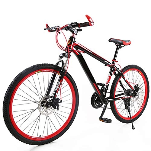 Mountain Bike : AP.DISHU Adult Mountain Bike 26 Inch 24 Speed Lightweight Carbon Steel Frame Front Suspension Disc Brakes, Red