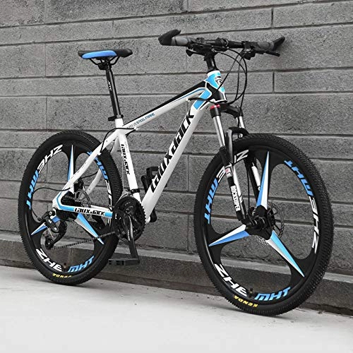 Mountain Bike : AP.DISHU Mountain Bicycles Hydraulic Double Disc Brake Mountain Bike Male And Female Students Road Bike 24 Inch Wheel MTB, White & Blue, 30 Speed