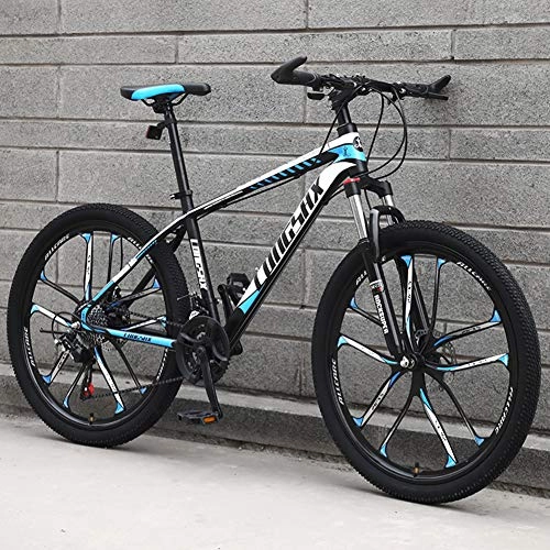 Mountain Bike : AP.DISHU Mountain Bike Bicycle, 24 Inch High Carbon Steel Off-Road Bike Men's Womens Dual Disc Brake Full Suspension Bikes, Blue, 24 Speed