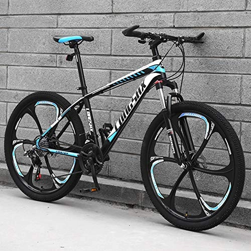 Mountain Bike : AP.DISHU Mountain Bike Bicycle, 26 Inch High Carbon Steel Off-Road Bike Full Suspension Bikes, Men's Womens Dual Disc Brake, Blue, 21 Speed