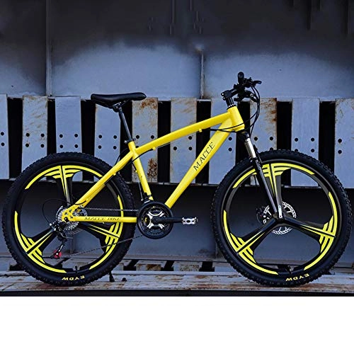 Mountain Bike : AP.DISHU Off-Road Mountain Bike 21 / 24 / 27 Speed Double Disc Brake Male and Female Students Oneness Wheel Variable Speed Bicycle High Carbon Steel 26 Inch, Yellow, 21 Speed