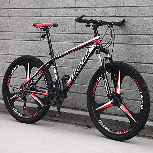Mountain Bike : AP.DISHU Unisex Mountain Bike 24 Inch Wheels Disc Brake Carbon Steel Fram Shock Absorber Bicycle Student Variable Speed Road Bike, Red, 24 Speed