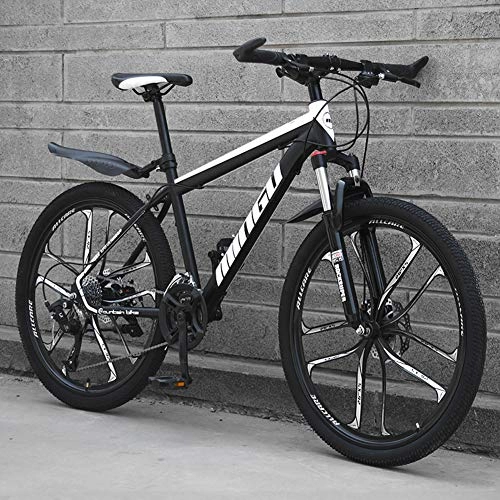 Mountain Bike : AP.DISHU Variable Speed Mountain Bike 21 / 24 / 27 / 30 Speed Carbon steel Frame 24 Inches 10-Spoke Wheels MTB Damping Bicycle, Black, 27 Speed