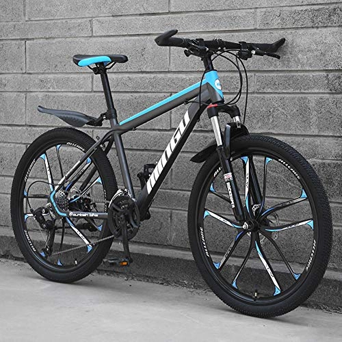 Mountain Bike : AP.DISHU Variable Speed Mountain Bike 21 / 24 / 27 / 30 Speed Carbon steel Frame 26 Inches 10-Spoke Wheels Damping Bicycle, Blue, 21 Speed