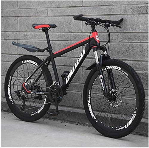 Mountain Bike : Asinean 26 Inch Mountain Bike, Disc Brakes Mens Bicycle with Front Suspension, High Carbon Steel Hardtail Front Suspension MTB Adjustable Seat, Black Red, 30 Speed