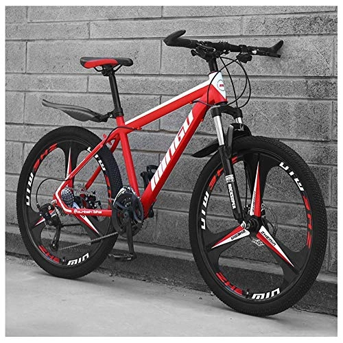 Mountain Bike : AUTOKS 24 Inch Mountain Bikes, Mens Women Carbon Steel Bicycle, 30-Speed Drivetrain All Terrain Mountain Bike with Dual Disc Brake, 27Vitesses, Red 3 Spoke