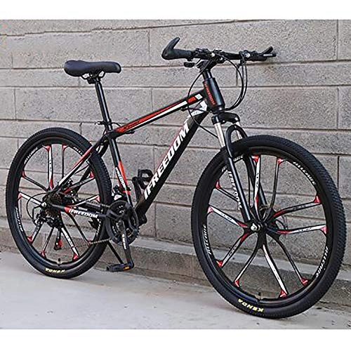 Mountain Bike : AXH 24 Inch 24 Speed High Carbon Steel Full Suspension Frame Bicycles Gears Dual Disc Brakes Mountain Outroad Bicycle for Office Workers Students Commuting, black red, 24 inch 24 speed