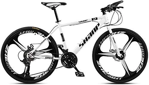 Mountain Bike : AYHa 26 inch Mountain Bikes, Men's Dual Disc Brake Hardtail Mountain Bike, Bicycle Adjustable Seat, High-Carbon Steel Frame, 21 Speed, 24 Speed, White 3 Spoke