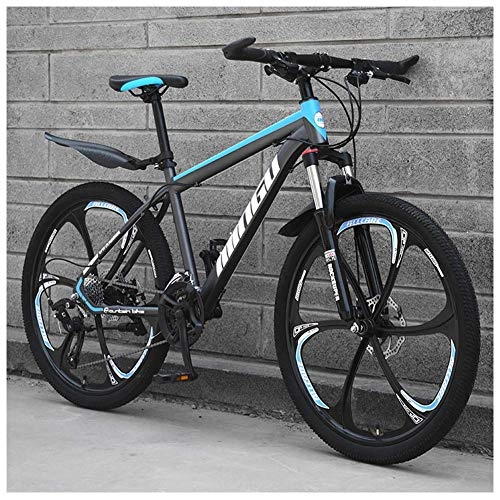Mountain Bike : AZYQ 24 inch Mountain Bikes, Mens Women Carbon Steel Bicycle, 30-Speed Drivetrain All Terrain Mountain Bike with Dual Disc Brake, 21Vitesses, Cyan 3 Spoke, 27vitesses, Cyan 6 Spoke