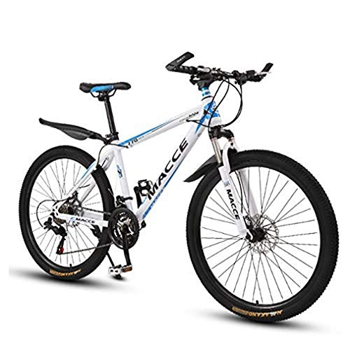 Mountain Bike : B-D 26 Inch Mountain Bike Dual Disc Brakes 21 Speed Mens Bicycle Front Suspension MTB, White