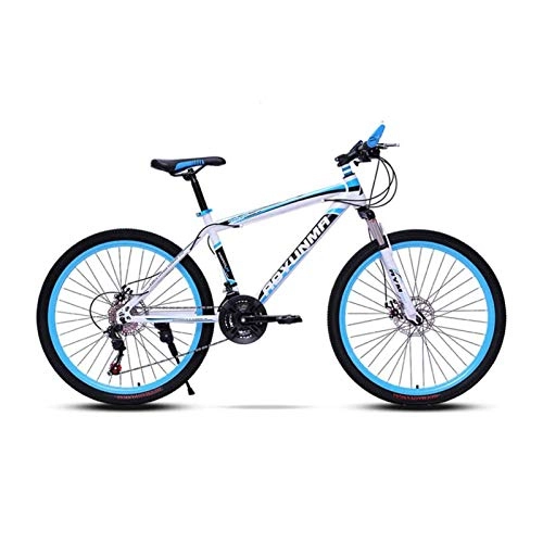 Mountain Bike : B-D Mountain Bike 26 Inch, 21 / 24 / 27 Speed with Double Disc Brake, Spoke Wheel, Adult MTB, Hardtail Bicycle with Adjustable Seat, Blue, 21 SPEED
