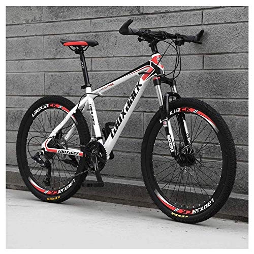 Mountain Bike : BANANAJOY Outdoor sports 26 Inch Mountain Bike, HighCarbon Steel Frame, Double Disc Brake And Suspensions, 27 Speeds, Unisex, White