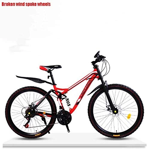 Mountain Bike : baozge Adult Off-Road Downhill Mountain Bike High-Carbon Steel Frame Beach Bicycle Double Disc Brake Off-Road Snow Bikes 24 Inch Wheels-Red_21 speed