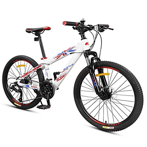 Mountain Bike : BCX Boys Mountain Bikes, Mountain Trail Bikes with Dual Disc Brake, Front Suspension Aluminum Frame All Terrain Mountain Bicycle, White, 24 inch 27 Speed