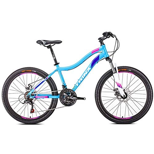 Mountain Bike : BCX Womens Mountain Bikes, 21-Speed Dual Disc Brake Mountain Trail Bike, Front Suspension Hardtail Mountain Bike, Adult Bicycle, 24 Inches White, 24 Inches Blue