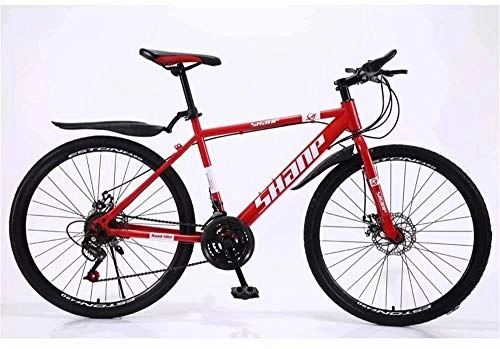 Mountain Bike : BECCYYLY Mountain bike Mountain Bike, 24 / 26 Inch Double Disc Brake, Adult MTB Country Gearshift Bicycle, Hardtail Mountain Bike with Adjustable Seat Carbon Steel Red Spoke Wheel, bicycle