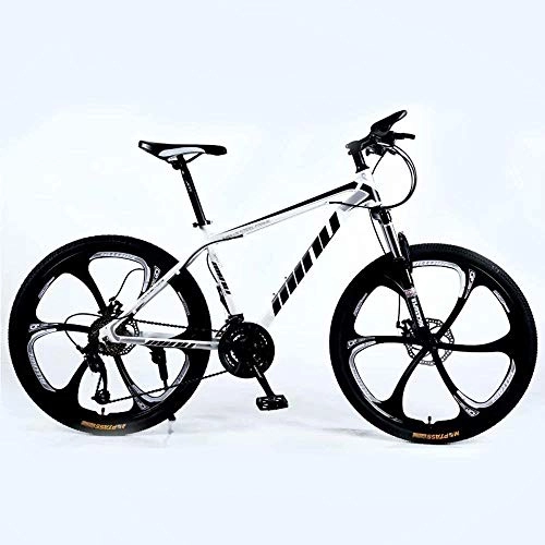 Mountain Bike : BECCYYLY Mountain bike Mountain Bike 24 / 26 Inch with Double Disc Brake, Adult MTB, Hardtail Bicycle with Adjustable Seat, Thickened Carbon Steel Frame, White Black, 6 Cutters Wheel, bicycle