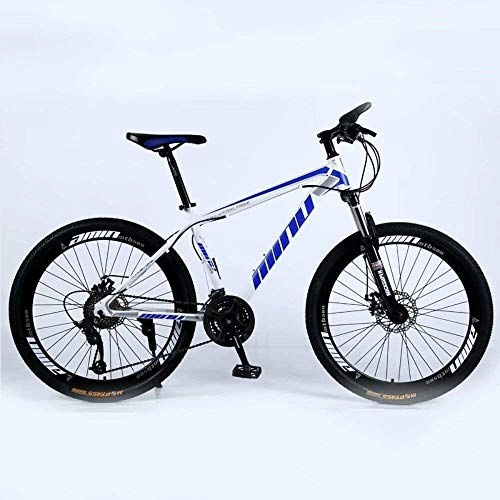 Mountain Bike : BECCYYLY Mountain bike Mountain Bike 24 / 26 Inch with Double Disc Brake, Adult MTB, Hardtail Bicycle with Adjustable Seat, Thickened Carbon Steel Frame, White Blue, Spoke Wheel, bicycle
