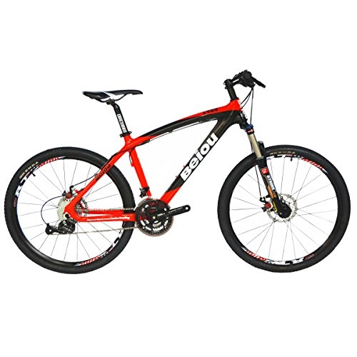 Mountain Bike : BEIOU Toray T700 Carbon Fiber Mountain Bike Complete Bicycle MTB 27 Speed 26-Inch Wheel SHIMANO 370 CB004 (Red, 15-Inch)