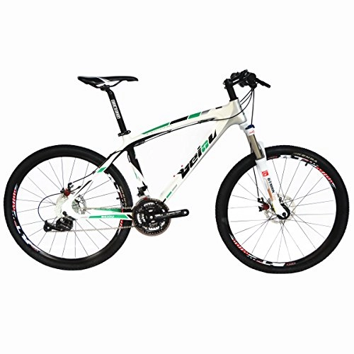 Mountain Bike : BEIOU Toray T700 Carbon Fiber Mountain Bike Complete Bicycle MTB 27 Speed 26-Inch Wheel SHIMANO 370 CB004 (White Green, 15-Inch)