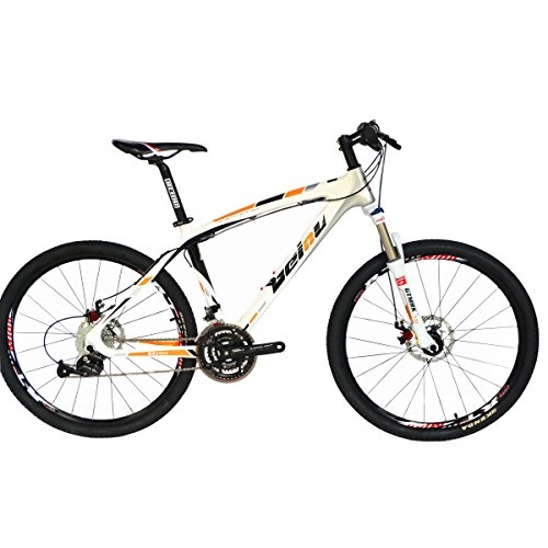 Mountain Bike : BEIOU Toray T700 Carbon Fiber Mountain Bike Complete Bicycle MTB 27 Speed 26-Inch Wheel SHIMANO 370 CB004 (White Orange, 17-Inch)
