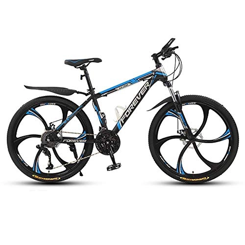 Mountain Bike : Bicycle, 26Inch Mountain Bike, Double Disc Brakes Mountain Bike, 24 Speed 6 Knife Wheel Bicycle, MTB, Black Blue peng