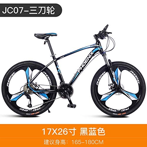 Mountain Bike : Bicycle 27-speed variable speed integrated wheel student mountain bike men and women off-road racing ordinary bicycle-27 speed_26 inch 27 speed three cutter wheel black blue_26 inches