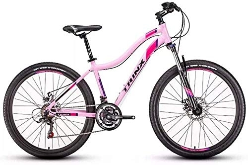 Mountain Bike : Bicycle Womens Mountain Bikes, 21-Speed Dual Disc Brake Mountain Trail Bike, Front Suspension Hardtail Mountain Bike, Adult Bicycle, 24 Inches White (Color : 26 Inches Pink)