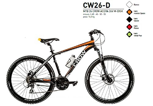 Mountain Bike : Bike 26Crow Acera 24V Aluminium Fork Lockable Brakes M-Disk cw26-d Orange Matt Black Made In Italy, NERO ARANCIO OPACO