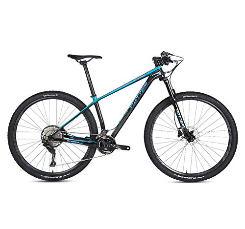 Mountain Bike : BIKERISK 27.5 / 29" carbon fiber Mountain Bicycle with Suspension Fork 22 / 33-Speed Mountain Bike with Disc Brake, Lightweight Frame(Black blue), 22speed, 27.5×15