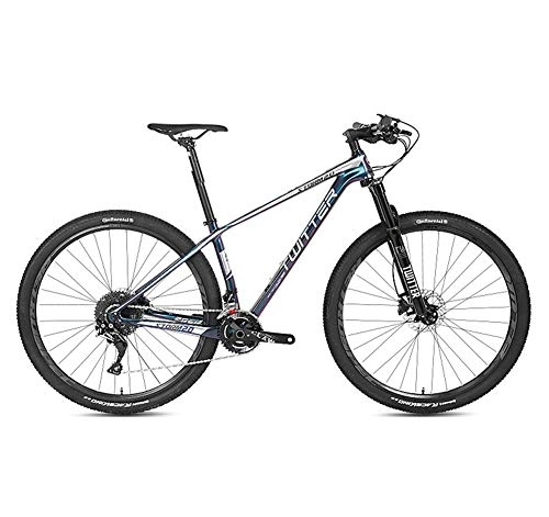 Mountain Bike : BIKERISK Carbon fiber 18K Mountain Bike 27.5 / 29 Inch Bicycle with Dual Disc Brake, 22 / 33 Speeds Derailleur, 15 / 17 / 19 Inch frame Adjustable Seat, Silver, 33speed, 27.517