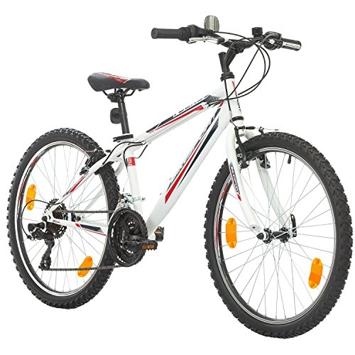 Mountain Bike : Bikesport ROCKY Kids bike Boys Bike 24 inch wheels, Shimano 18 gears (White Matt)