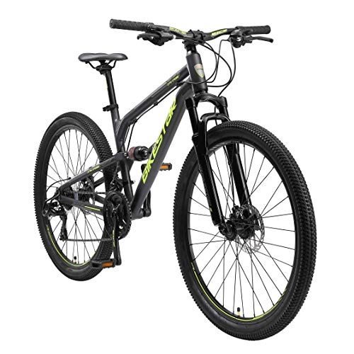 Mountain Bike : BIKESTAR Full Suspension aluminum Mountainbike Shimano 21 Speed, Discbrake 26 Inch tires | 16 Inch frame MTB Bicycle Fully | Black