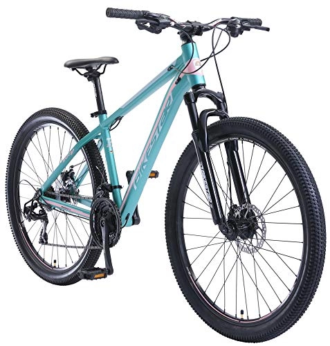 Mountain Bike : BIKESTAR Hardtail Alloy Mountainbike 27.5 inch tires, Shimano 21 Speed, Discbrake | 16" frame MTB Bicycle turquoise pink
