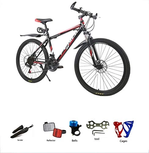 Mountain Bike : BLCVC Mountain bike bicycle 21-speed dual-disc brake 34-inch aluminum alloy road bike male and female students single car roof with variable speed straight / flat handle<br>