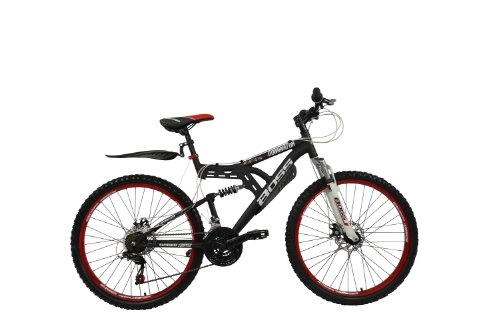 Mountain Bike : Boss Dominator Unisex Mountain Bike Black / Red, 18" inch aluminium frame, 18 speed front and rear mudguards front and rear zoom branded disc-brakes