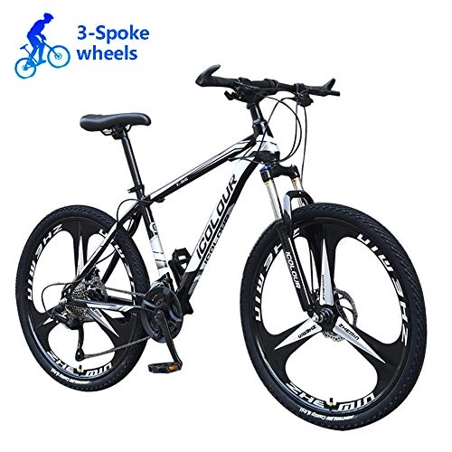 Mountain Bike : Carbon Frame Road Bike, Dual Disc Brake 24-Inch Hardtail Mountain Bike, 3-Spoke Wheels Bicycle MTB for Men, Women, Kids, Adults, Black, 30 Speed