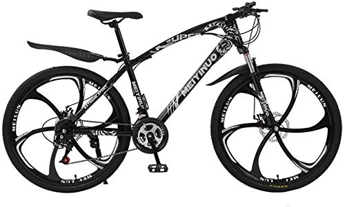 Mountain Bike : Carbon-rich steel Strong 26 inch mountain bike fully suitable from 150 cm-185cm disc brake front and rear full suspension boys-men bike with front and rear fender-black