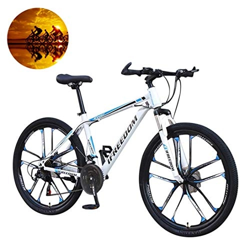 Mountain Bike : Carbon Steel Mountain Bike, 26 Inch 21-Speed Gears Dual Disc Brakes Mountain Bicycle Full Suspension MTB Folding Outroad Bicycles, White Blue
