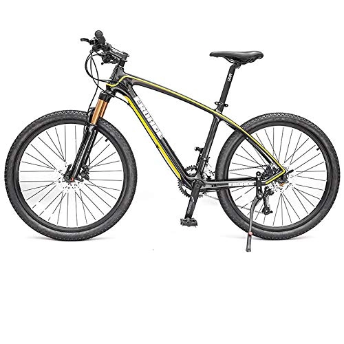 Mountain Bike : CDDSML German carbon fiber mountain bike bicycle male off-road variable speed racing air pressure shock absorber ultra light bicycle female-27 speed_Black yellow_29 inches