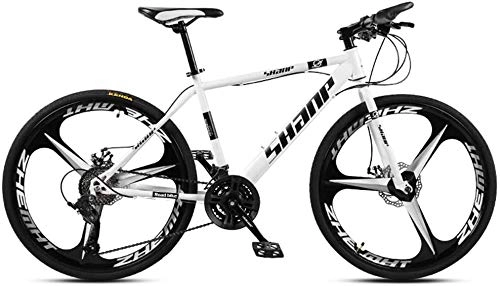 Mountain Bike : CDFC 26 Inch Mountain Bikes, Men's Dual Disc Brake Hardtail Mountain Bike, Bicycle Adjustable Seat, High-Carbon Steel Frame, White 3 Spoke, 30 Speed