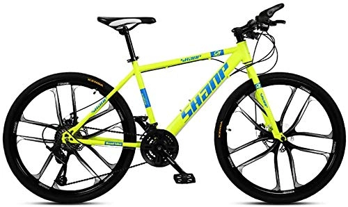 Mountain Bike : CDFC 26 Inch Mountain Bikes, Men's Dual Disc Brake Hardtail Mountain Bike, Bicycle Adjustable Seat, High-Carbon Steel Frame, Yellow 10 Spoke, 30 Speed