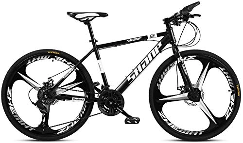 Mountain Bike : CDFC 6 Inch Mountain Bikes, Men's Dual Disc Brake Hardtail Mountain Bike, Bicycle Adjustable Seat, High-Carbon Steel Frame, Black 3 Spoke, 24 Speed